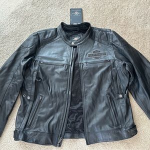 NWT Harley Davidson Jacket 2XL Mens Black Leather Full Zip Motorcycle Riding